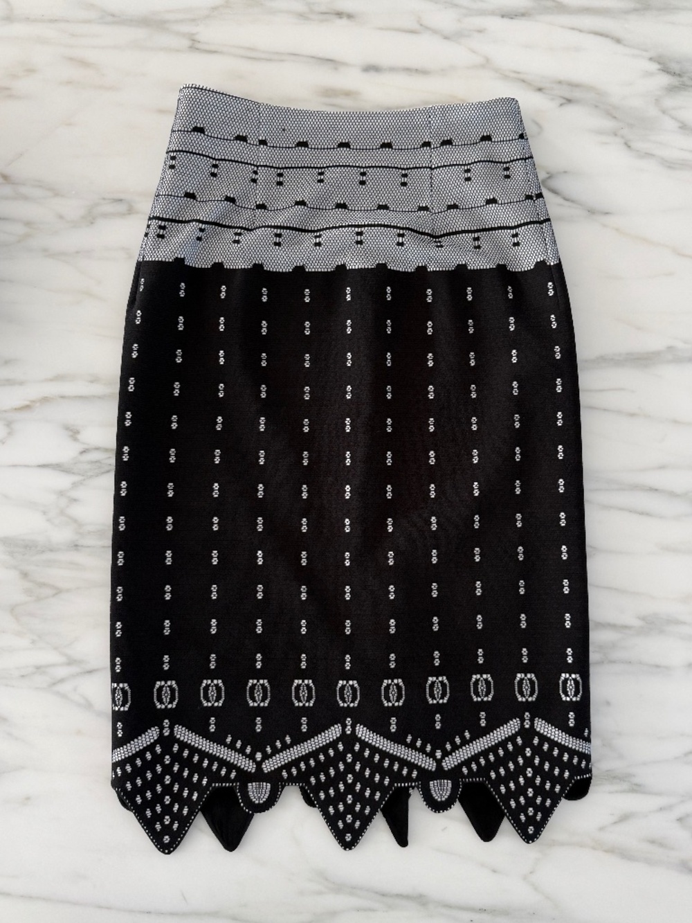 Jonathan Simkhai Black & White Jacquard Knit Pencil Skirt — Pointed Hem — Size 4